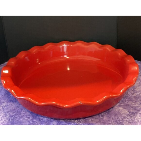 Pier 1 Imports Ovenware Red Scalloped Fluted Tart Quiche Pie Dish 10.5 Inch - Picture 2 of 4